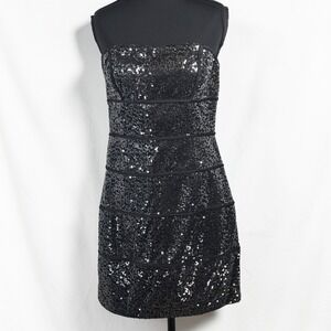 Max and Cleo Mellisa Strapless Sequin Mini Dress Gunmetal Black Woman Size 8 NEW